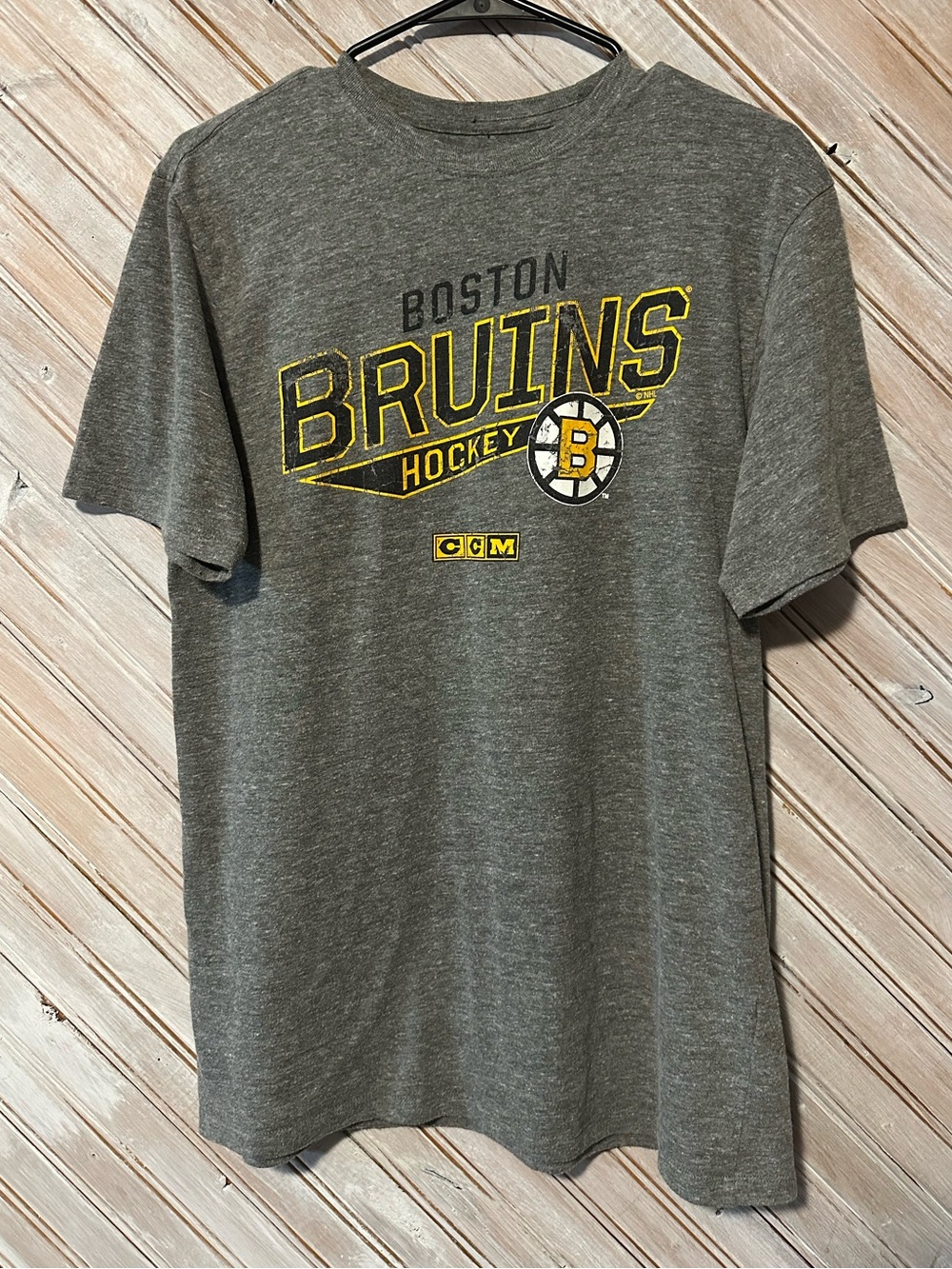 CCM Boston Bruins Heather Gray Short Sleeve Tee Yellow Logo NHL Hockey